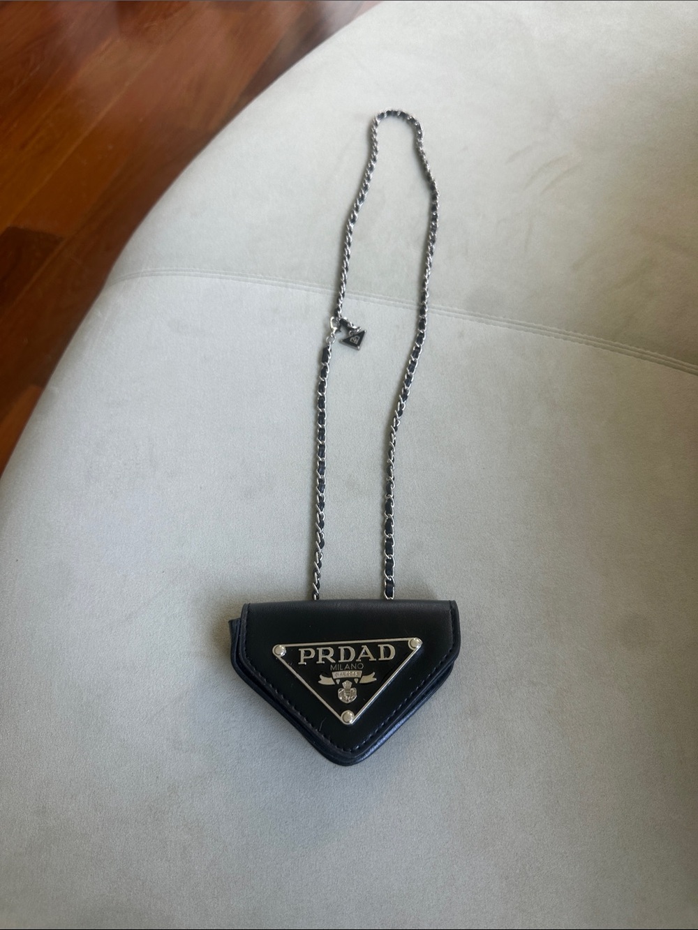 Black Mini Triangle Crossbody Bag with Silver Chain